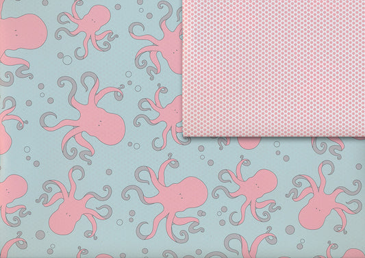 Papier cadeau rose poulpe et pois (double face)