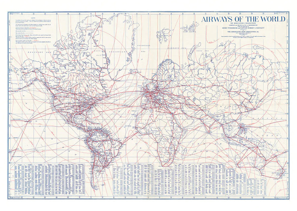 Carte vintage des voies aériennes du monde