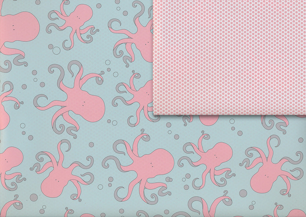 Octopus and dots pink gift wrap (double sided)