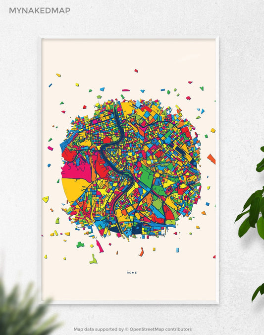 Rome Italy Art Map, Vibrant European City Design