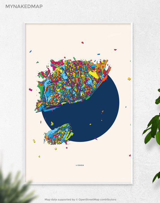 Lisbon Portugal Art Map, Vibrant European City Design