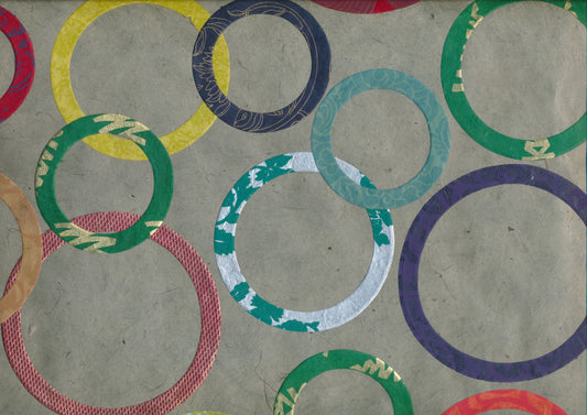 Lokta Papier Collage Kreise auf Grau