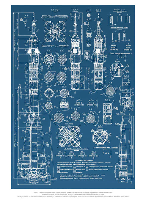 Soyuz blueprint vintage poster russian